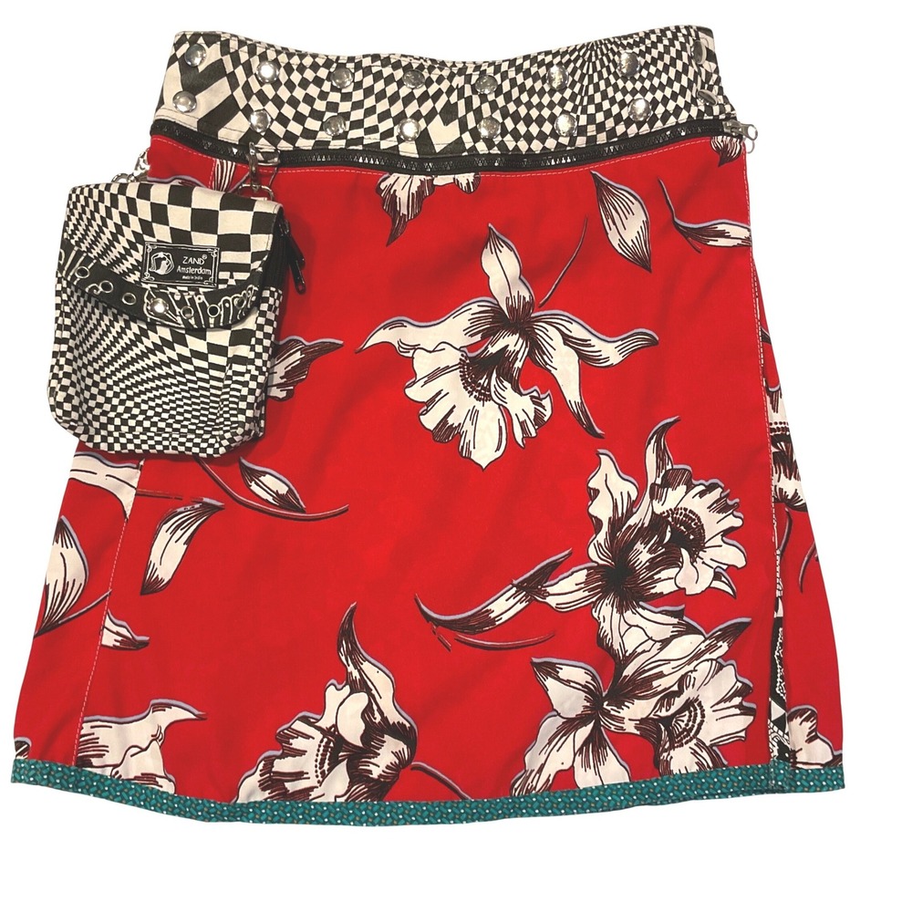 ZAND AMSTERDAM Reversible skirt Snap Adjustable geometric S M L boho bag retro - Picture 2 of 16